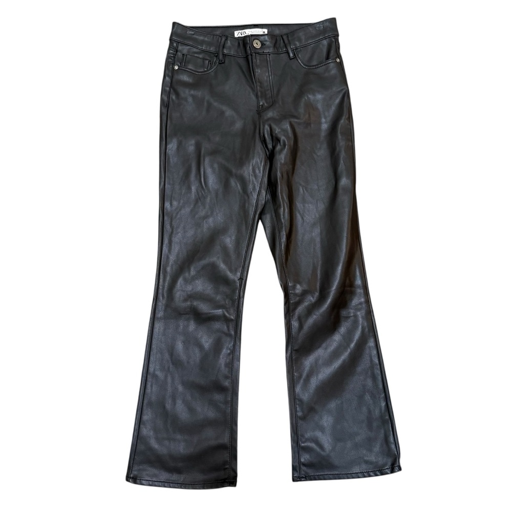 Zara Faux Leather Flare Pants black size 2 sleek minimalist statement